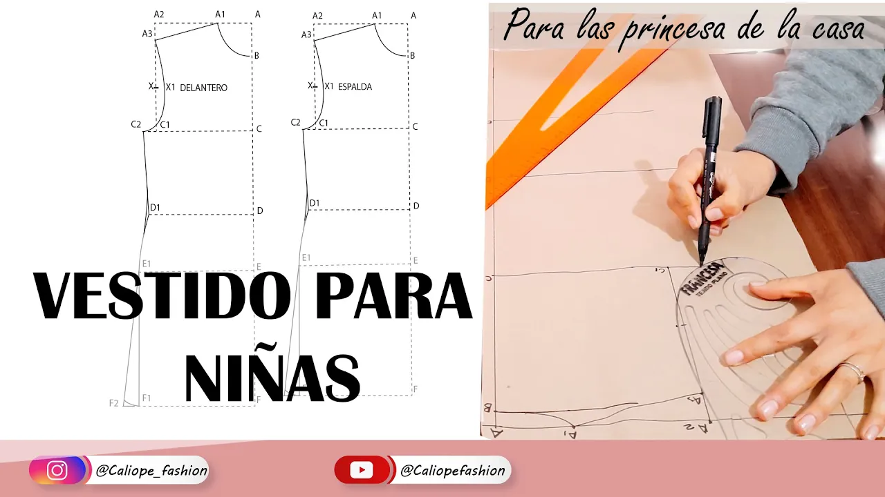 Traçado básico de vestido infantil com método muito fácil