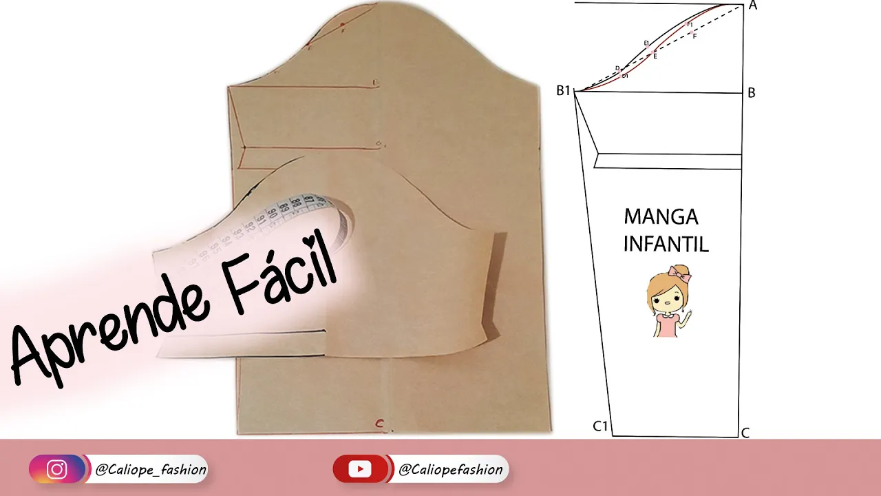 Traçado de manga básica infantil para menina
