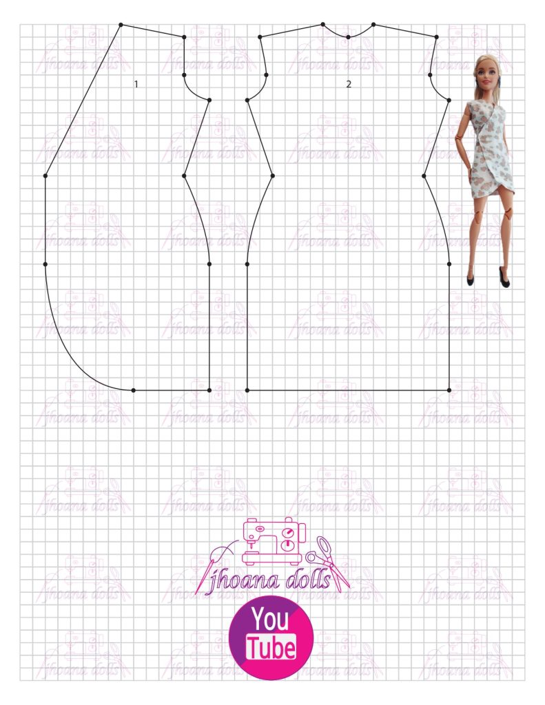 Vestido assimétrico para Barbie modelo 77 - molde parte 1