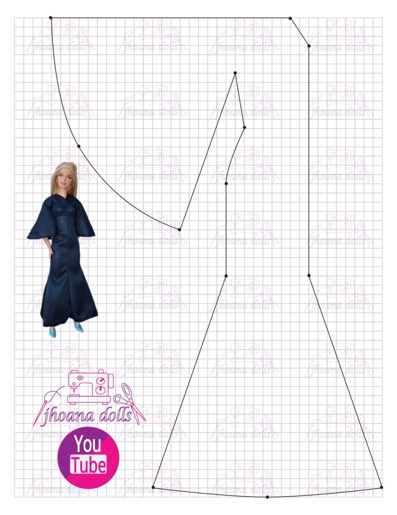 Vestido com manga sino para Barbie modelo 180 - molde parte 1