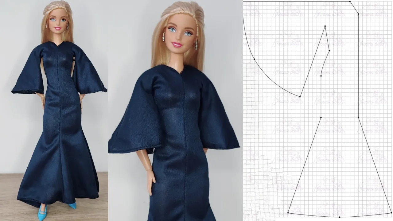 Vestido com manga sino para Barbie modelo 180