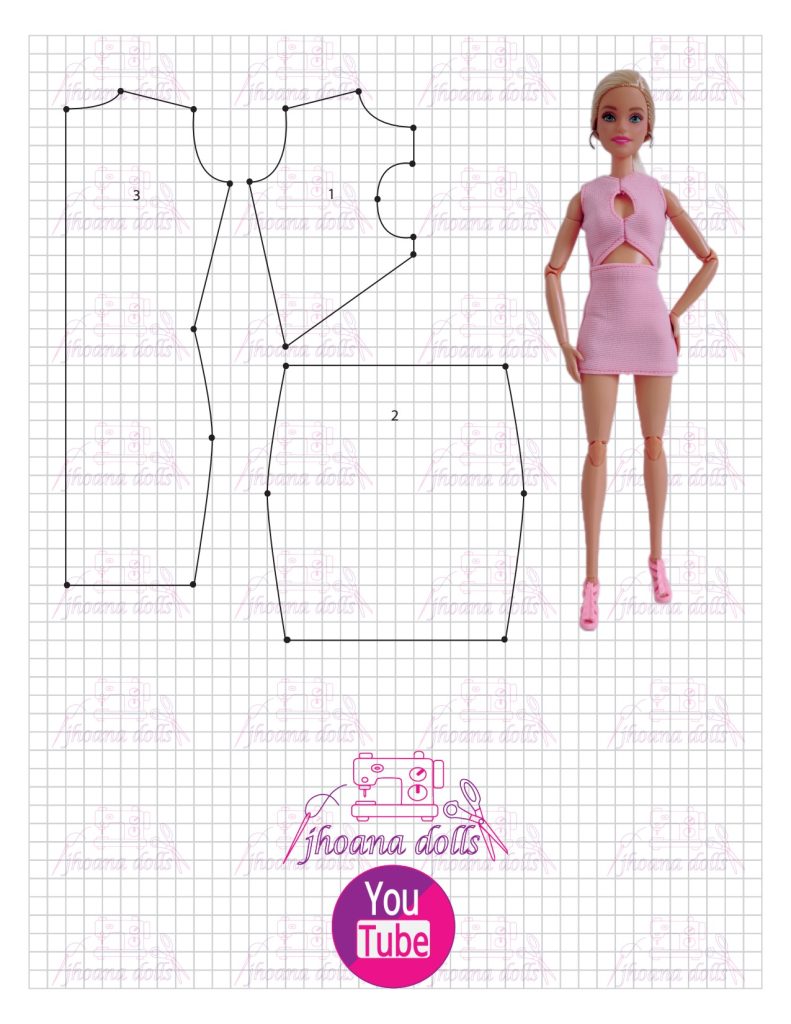 Vestido curto para Barbie modelo 97 - molde parte 1