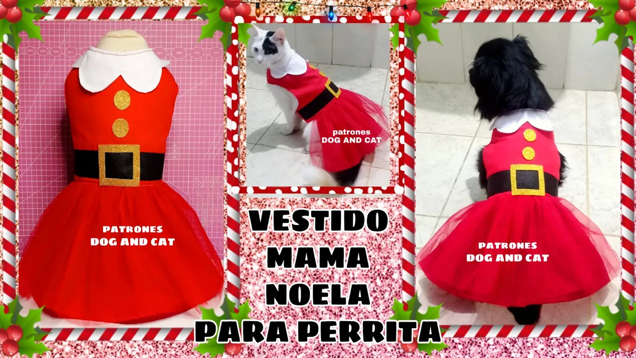 Vestido de Mamãe Noel para cachorrinha parte 2