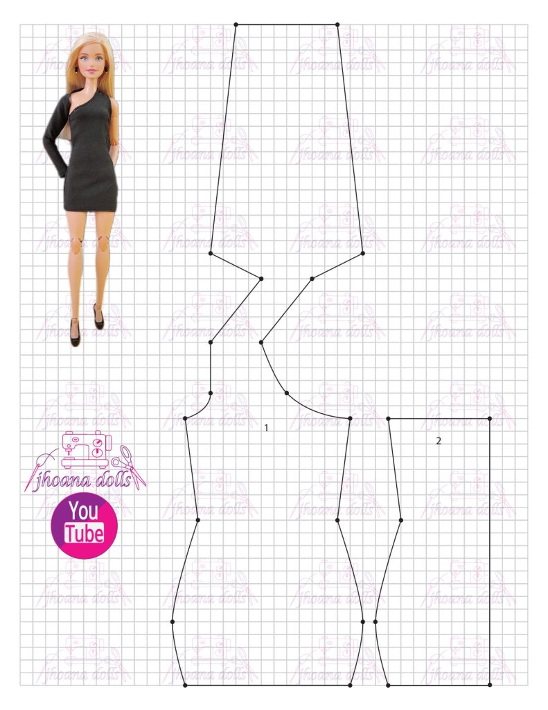 Vestido de uma manga só para Barbie - molde parte 1