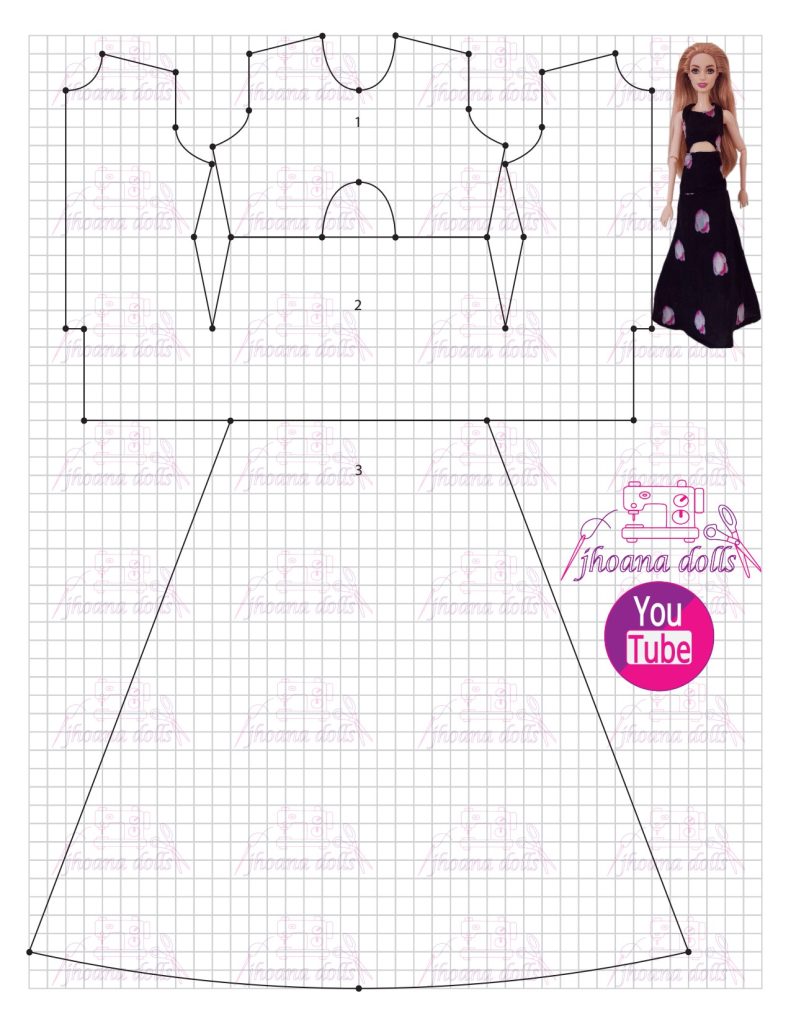 Vestido longo para Barbie modelo 34 - molde parte 1