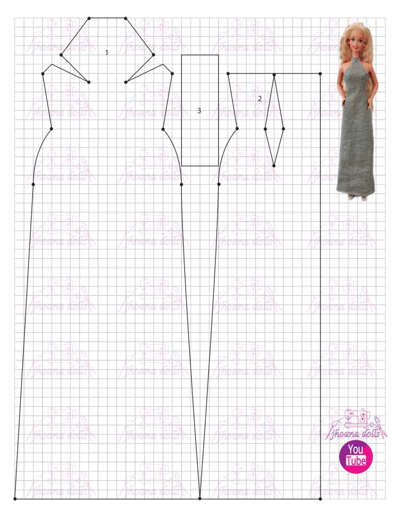 Vestido para Barbie antiga modelo 169 - molde parte 1