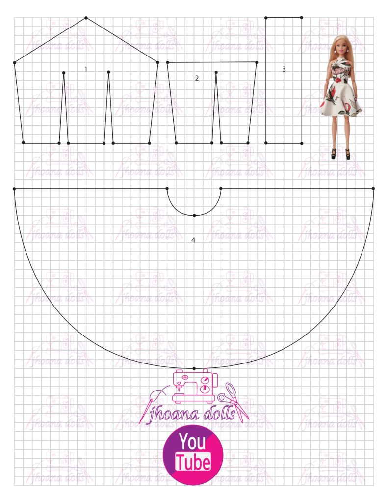 Vestido rodado para Barbie - molde parte 1
