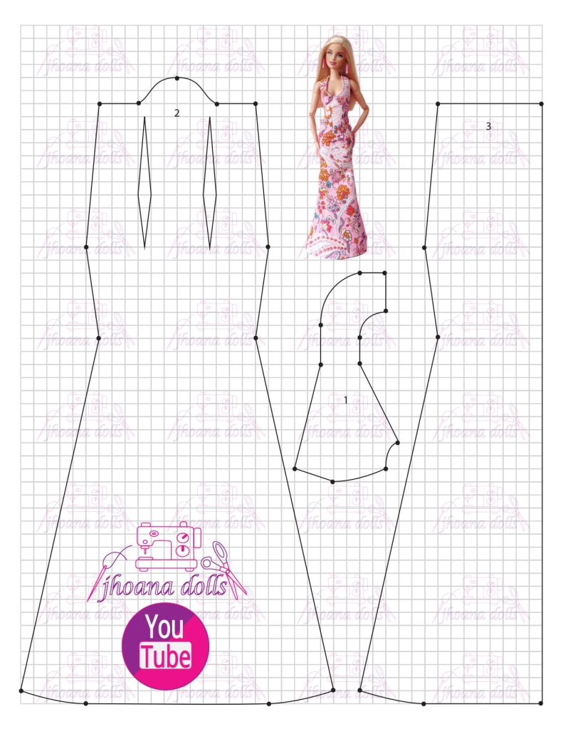 Vestido sereia para Barbie modelo 120 - molde parte 1