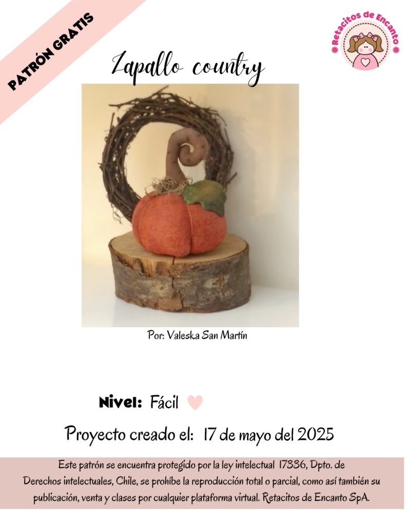 Abóbora de tecido estilo country com detalhes pintados - molde parte 1