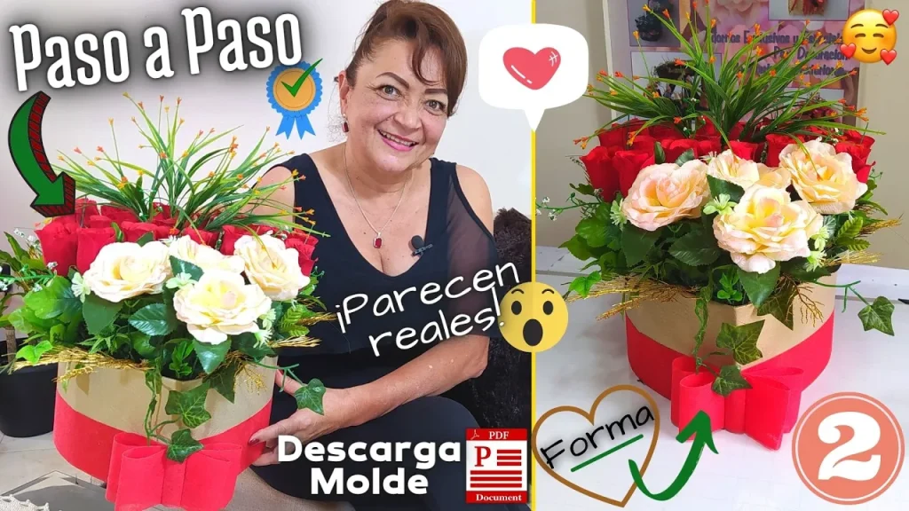 Arranjo de flores artificiais com base em formato de coração parte 2 - molde parte 2