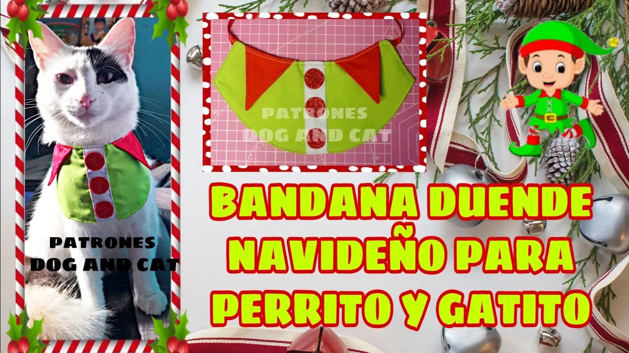 Bandana de duende natalino para cachorro e gato modelo 1