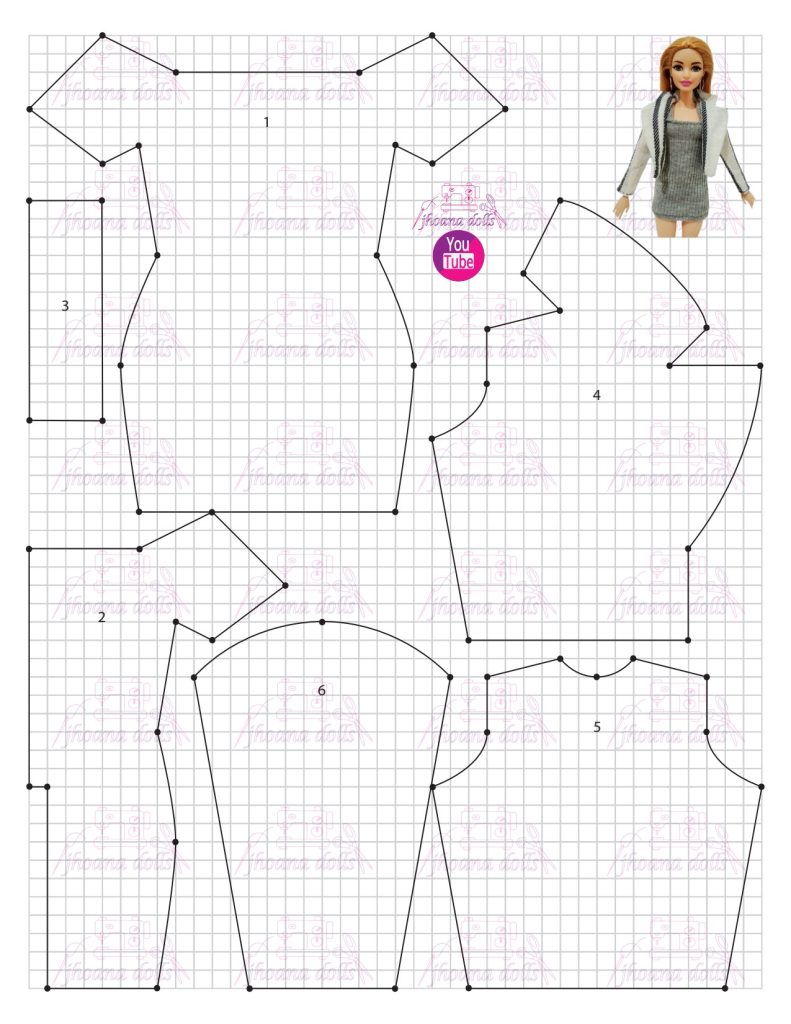 Blazer curto e vestido para Barbie - molde parte 1