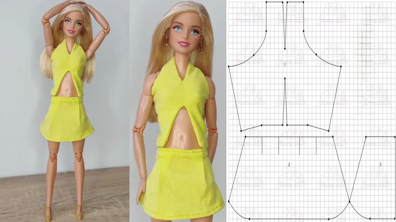 Blusa e saia para Barbie modelo 182