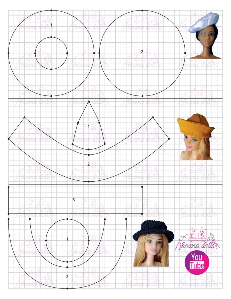 Boina e chapéus para Barbie - molde parte 1