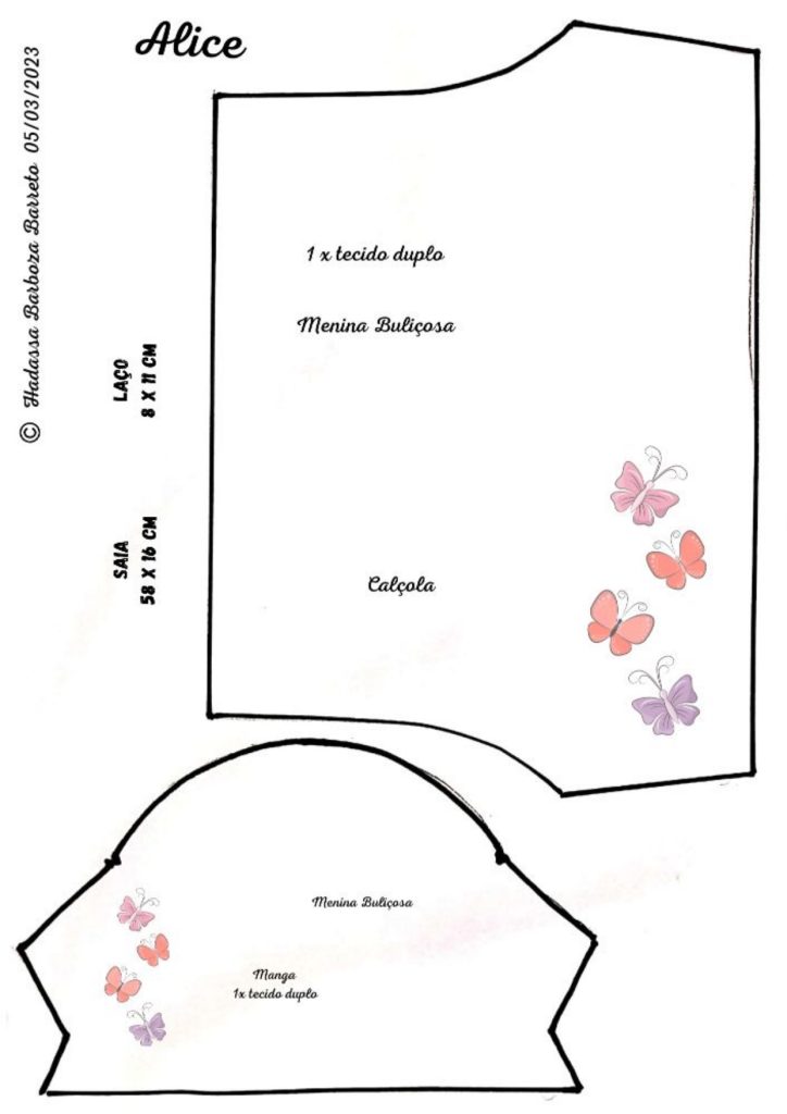 Boneca Alice – calçola, laço, coelho e gola - molde parte 6