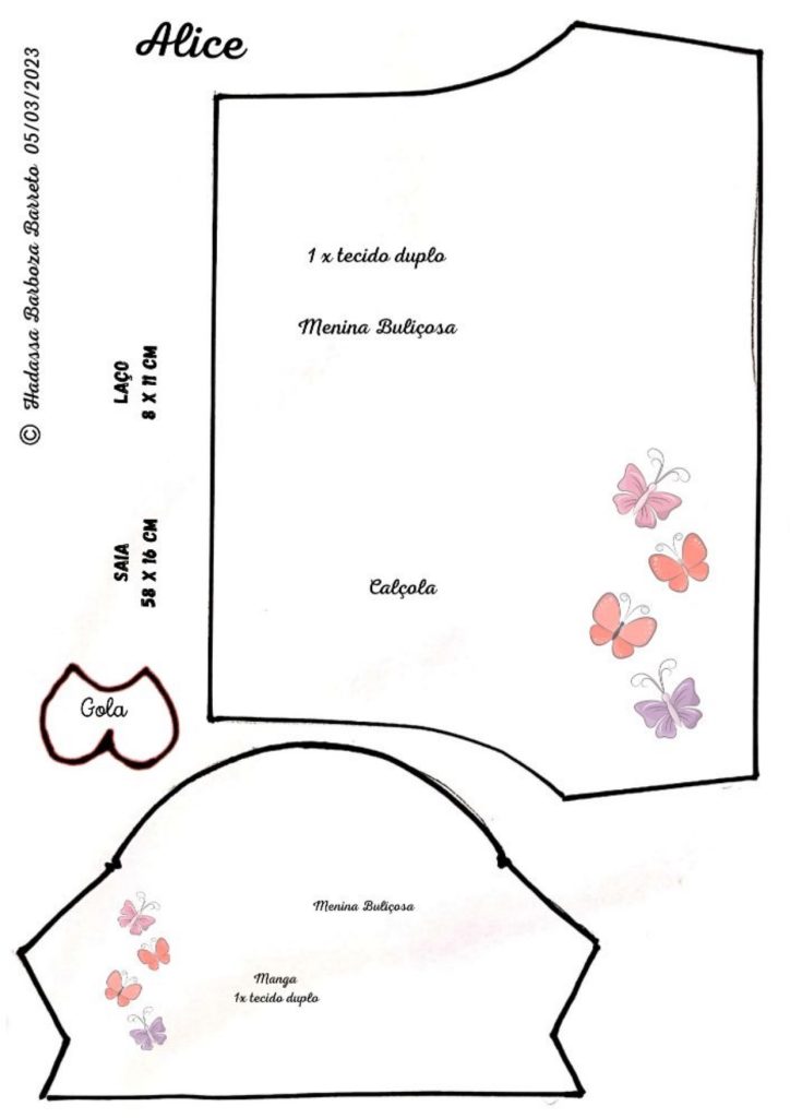 Boneca Alice – calçola, laço, coelho e gola - molde parte 7