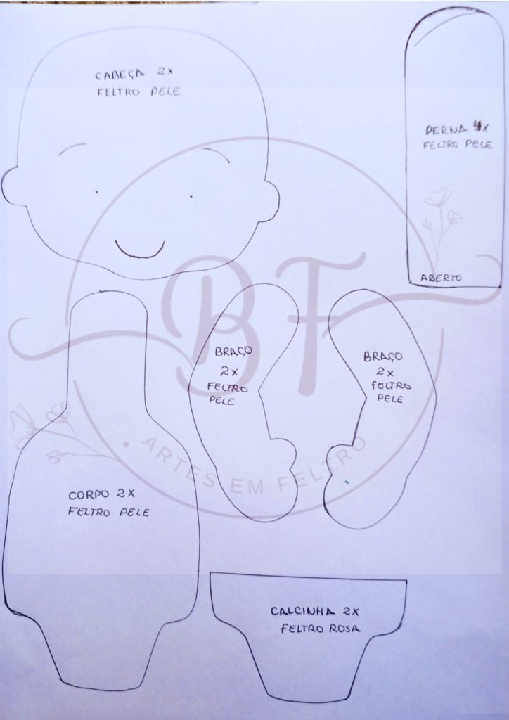 Boneca articulada de feltro passo a passo parte 1 - molde parte 1