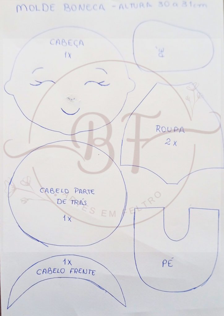 Boneca de feltro parte 2 – cachinhos passo a passo - molde parte 1