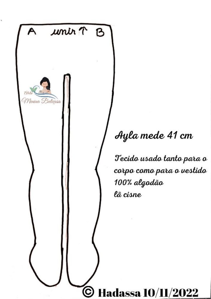 Boneca de pano Ayla fácil - molde parte 3