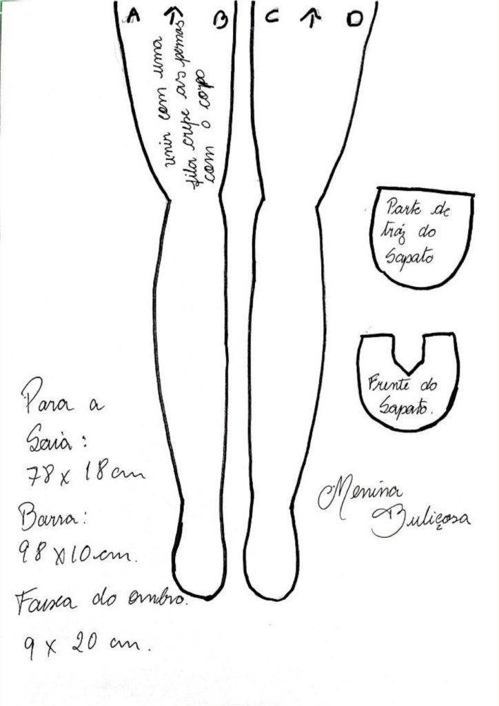 Boneca de pano com molde fácil de corpo inteiro - molde parte 2