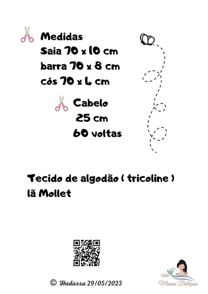 Boneca de pano encantadora para brincar - molde parte 2