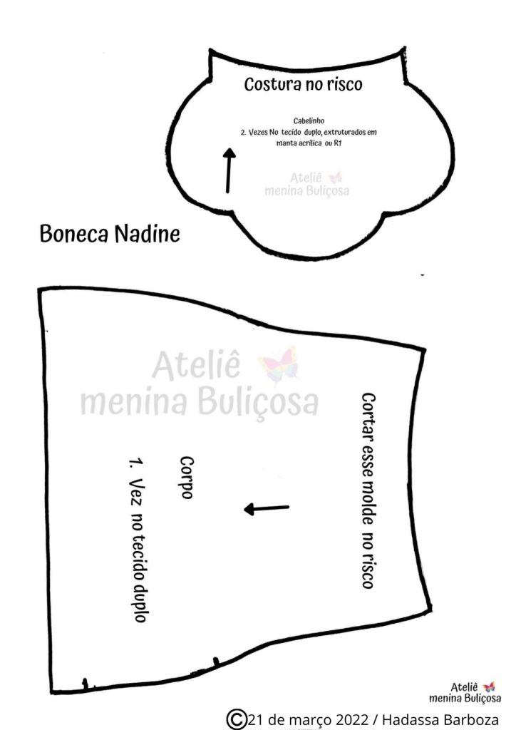 Boneca de pano Nadine para brincar - molde parte 4