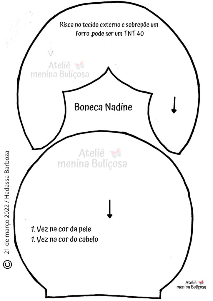 Boneca de pano Nadine para brincar - molde parte 6