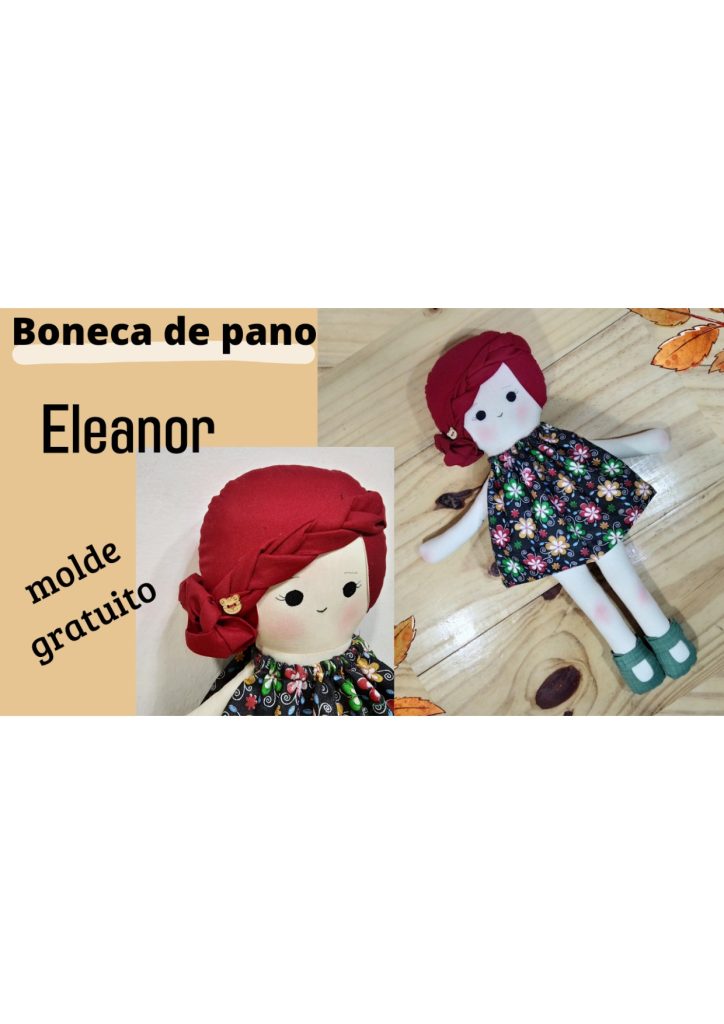 Boneca de pano para brincar com cabelo de tecido parte 2 - molde parte 1