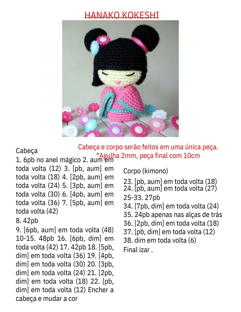 Boneca japonesa kokeshi de amigurumi - molde parte 1
