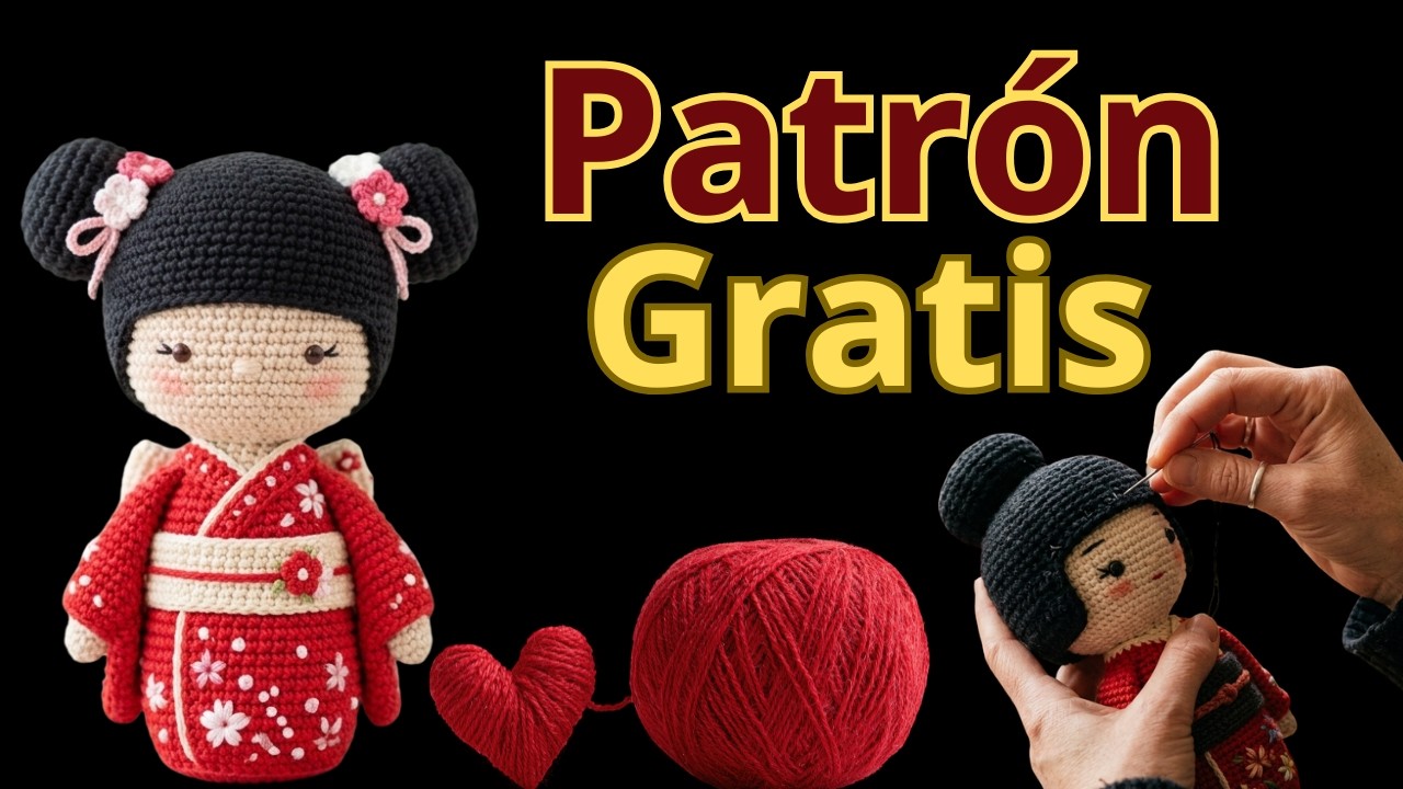 Boneca japonesa kokeshi de amigurumi