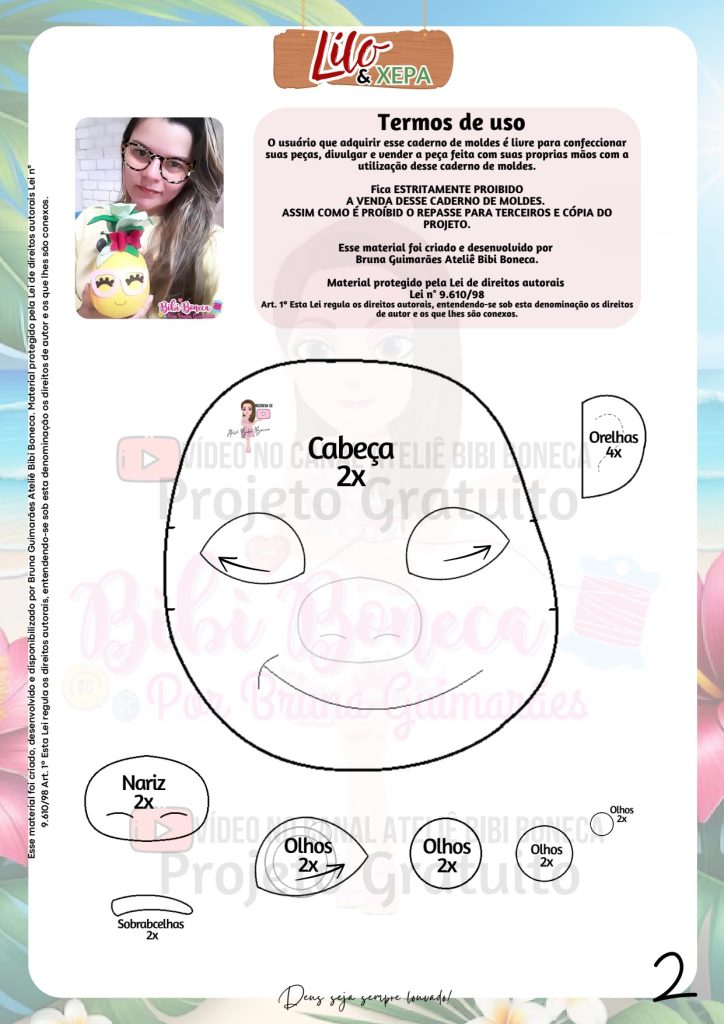 Boneca Lilo de feltro passo a passo completo - molde parte 2