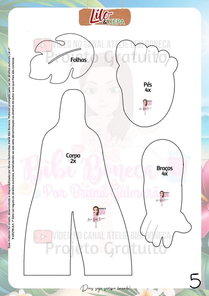 Boneca Lilo de feltro passo a passo completo - molde parte 5