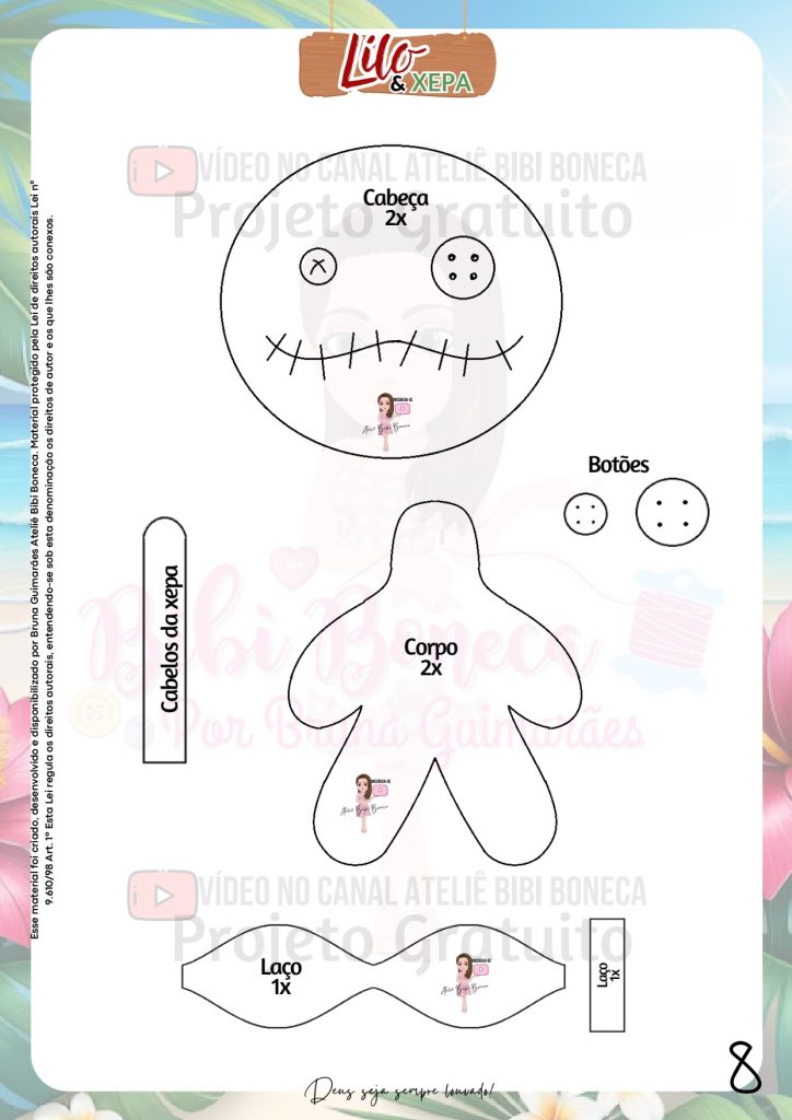 Boneca Lilo de feltro passo a passo completo - molde parte 8