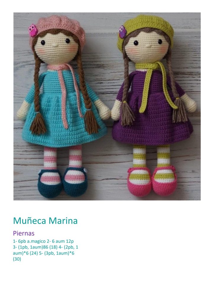 Boneca Marina com chapéu de amigurumi - molde parte 1