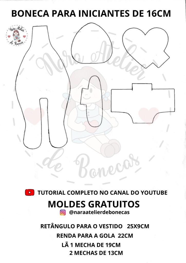 Boneca para iniciantes com recados importantes - molde parte 1