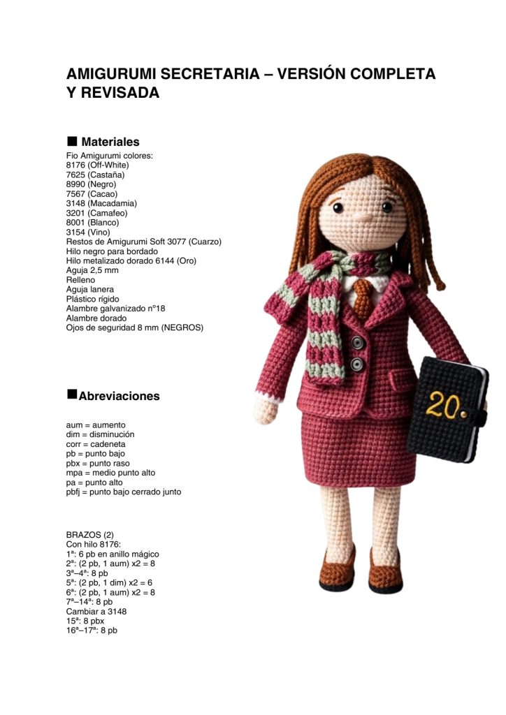 Bonecas secretárias de amigurumi - molde parte 1