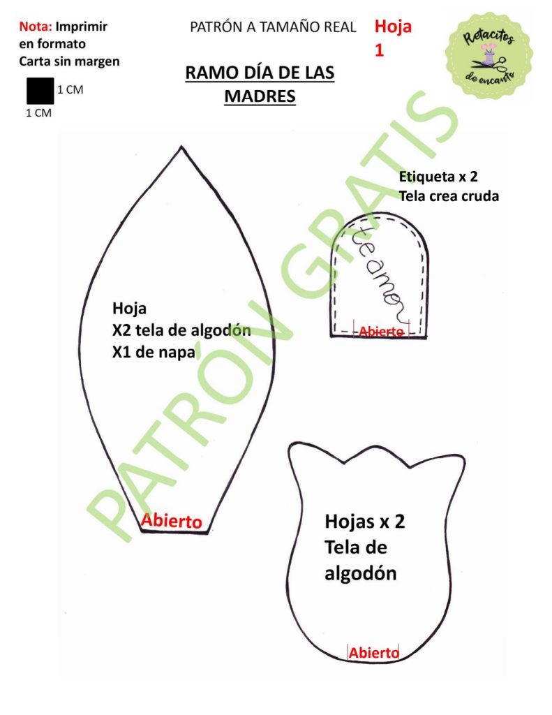 Buquê de flores de tecido para o Dia das Mães - molde parte 3
