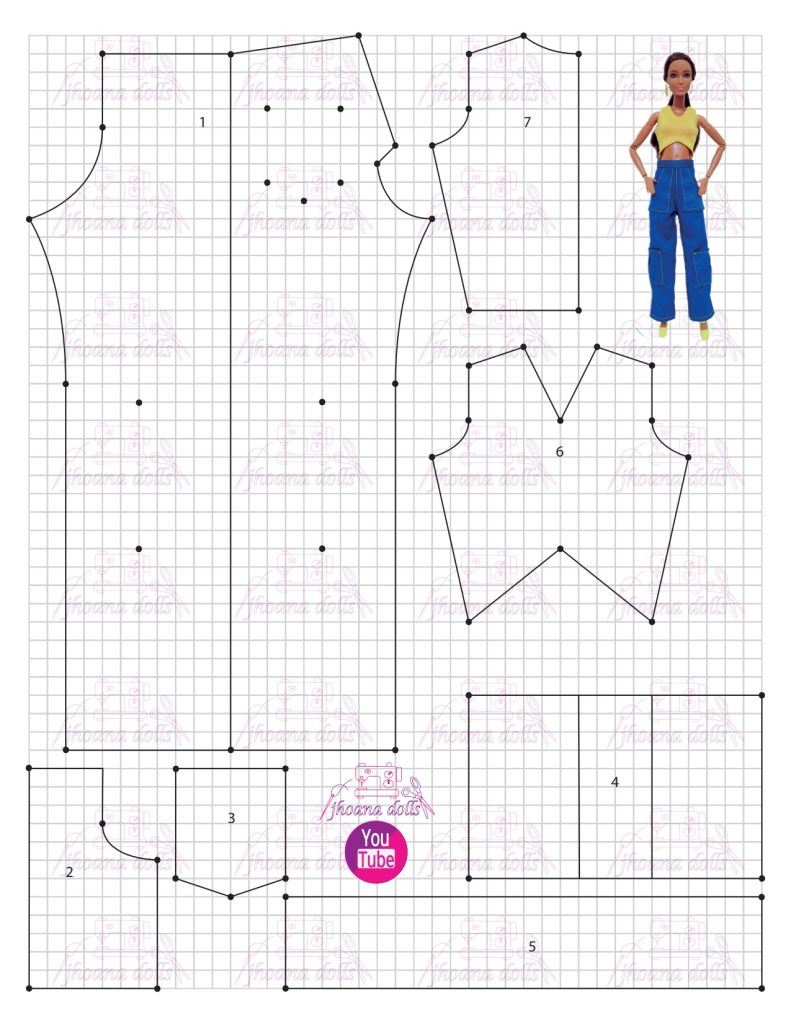 Calça cargo e top para Barbie - molde parte 1