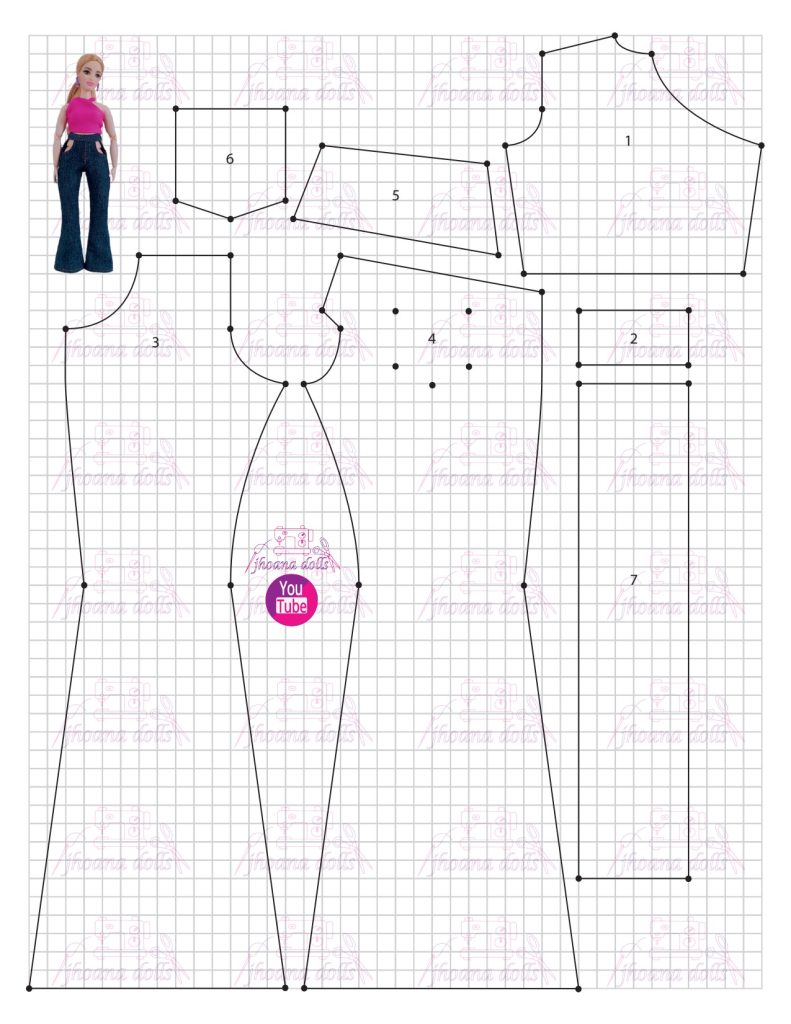 Calça flare e top para Barbie Curvy - molde parte 1