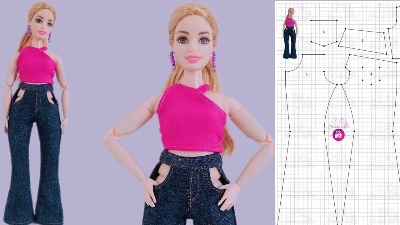 Calça flare e top para Barbie Curvy