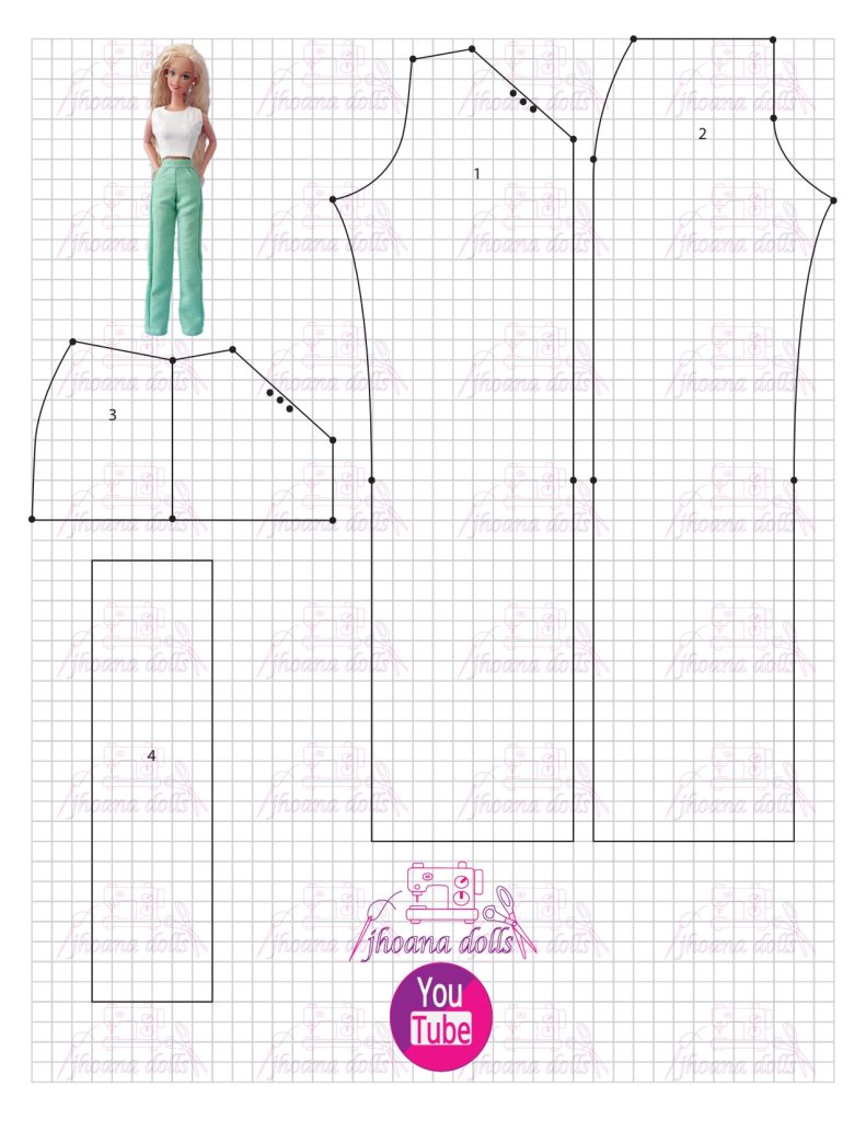 Calça larga para Barbie antiga - molde parte 1