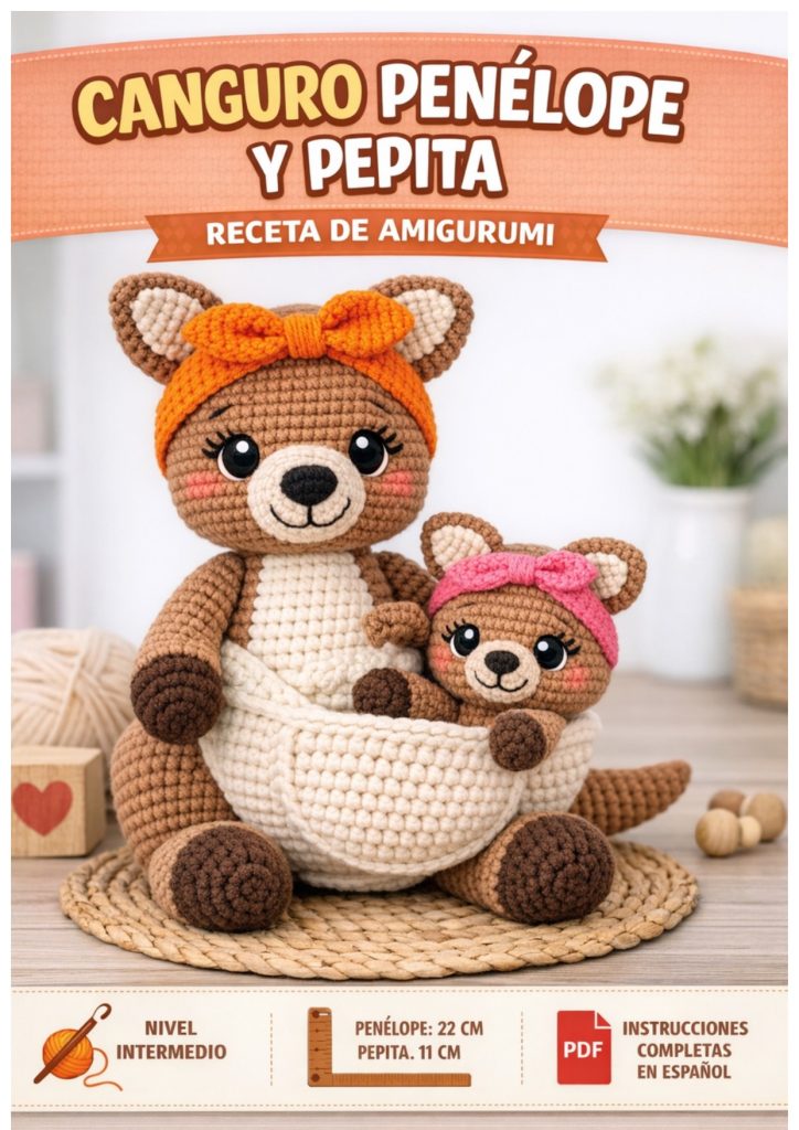 Canguru Penélope e sua filha Pepita de amigurumi - molde parte 2