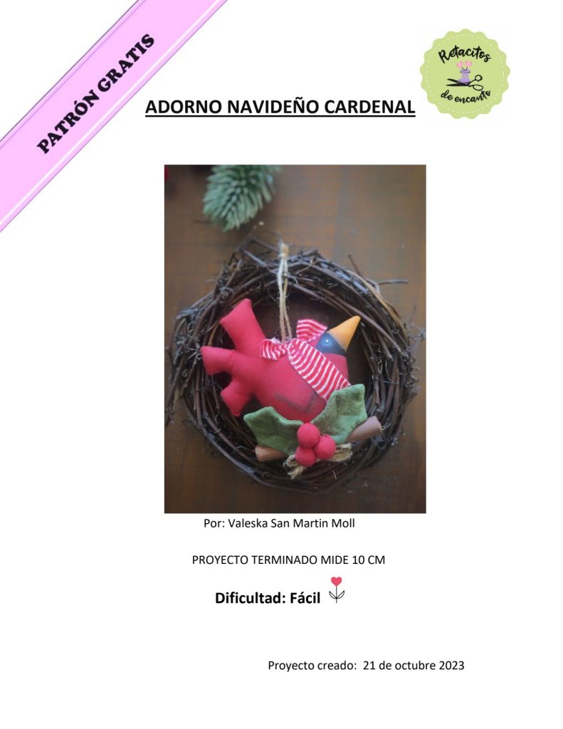 Cardeal natalino de tecido - molde parte 1