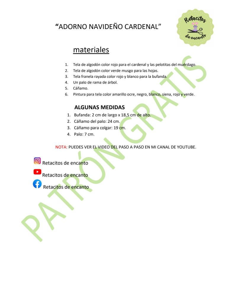 Cardeal natalino de tecido - molde parte 2