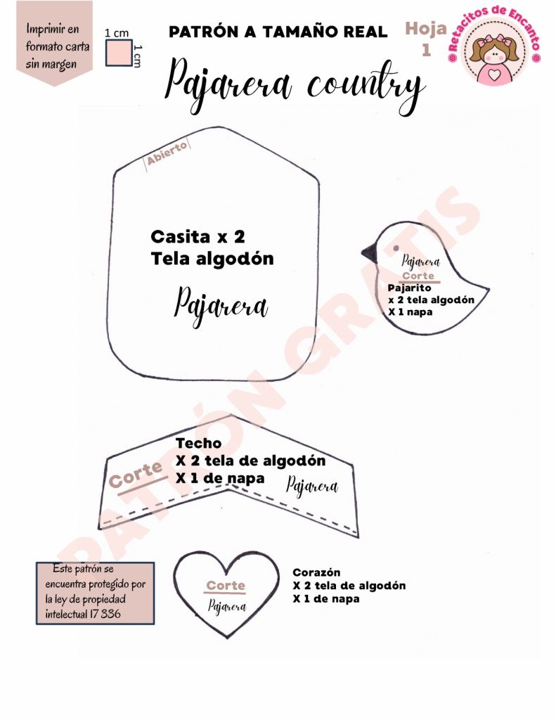 Casinha de passarinho country de tecido rápida e encantadora - molde parte 3