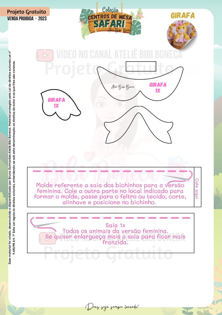 Centro de mesa girafa de feltro para vender o ano todo - molde parte 4
