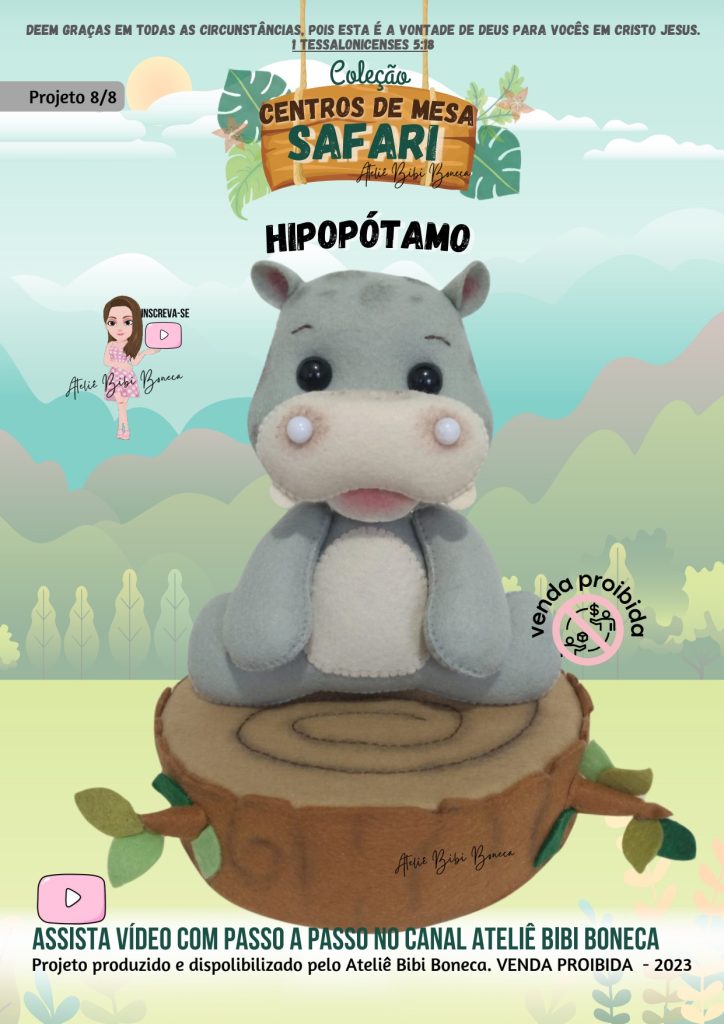 Centro de mesa hipopótamo de feltro para vender o ano todo - molde parte 1