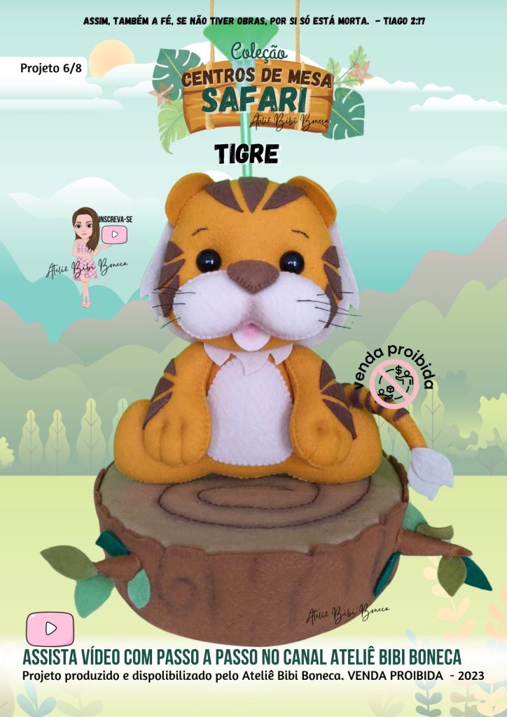 Centro de mesa tigre de feltro para vender o ano todo - molde parte 1