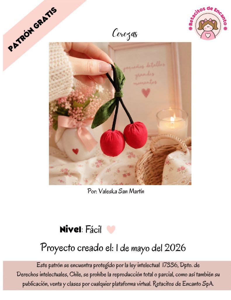 Cerejas de tecido fáceis e adoráveis para carro, mochila e chaveiro - molde parte 1