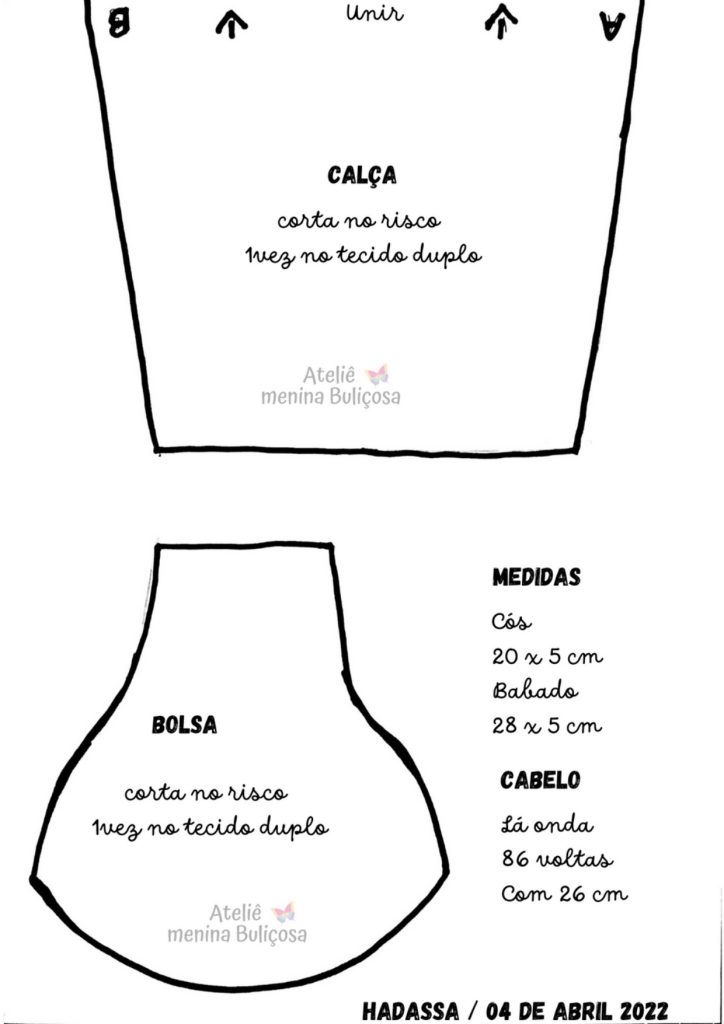 Como fazer a boneca de pano Ana - molde parte 3